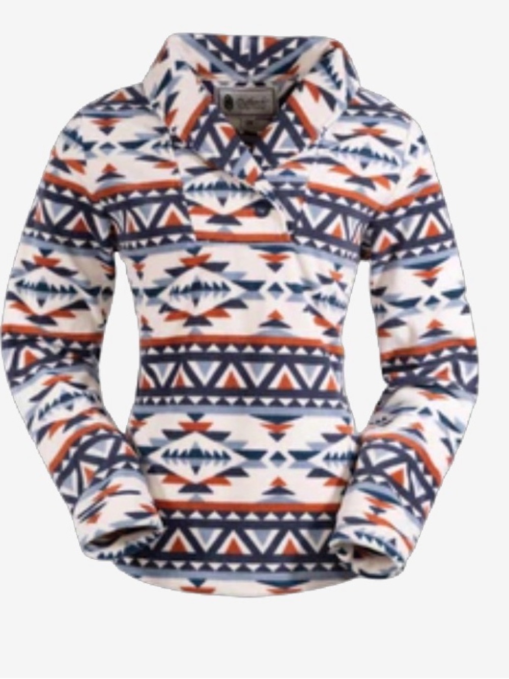 Aztec Print Snap Pullover Hoodie - White/Navy/Rust - Unknown Brand